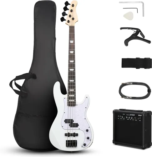 Miniatura 9 de Ktaxon Bajo eléctrico de 4 cuerdas, estilo PB, tamaño completo, estándar, diestro, kit para principiantes con amplificador de 20 W, funda, correa
