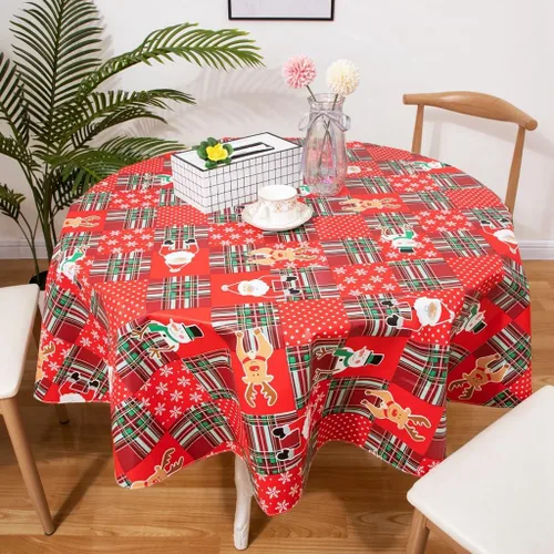 Miniatura 7 de Mantel de vinilo desechable con reverso de franela, impermeable, patrón de copo de nieve y reno (60 pulgadas, 2-4 asientos)
