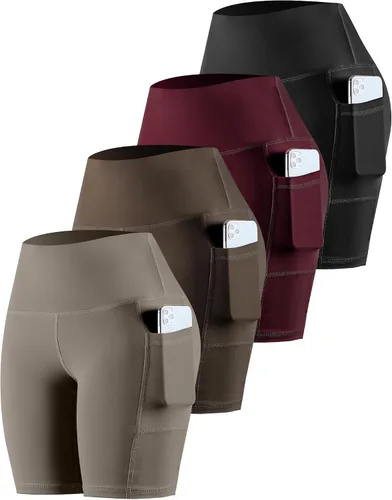 Miniatura 12 de CHRLEISURE - Pantalones cortos de ciclismo para mujer con bolsillos de licra, cintura alta, con control de abdomen para entrenamiento, yoga