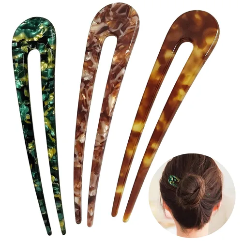 HYFEEL Horquillas francesas para el cabello en forma de U, horquillas para peinado recogido de 2 puntas, clips para moño, twist y chignon, Verde