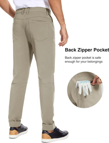 Miniatura 2 de PULI Pantalones de golf para hombre, vestido elástico, de secado rápido, pantalones casuales de negocios con bolsillos para trabajo y viajes