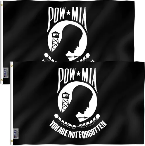 Anley Paquete de 2 banderas POW MIA de 3 x 5 pies Fly Breeze - Color vívido y resistente a la decoloración - Cabecero de lona y doble costura - No