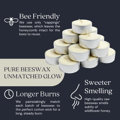Miniatura 9 de Bluecorn Beeswax Velas de té, cera de abejas natural 100% pura, velas de té blancas en tazas de metal, sin fragancia, combustión limpia, cera