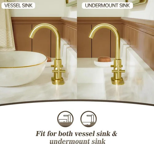 Miniatura 3 de Phiestina SGF0310-BG - Grifo de lavabo de baño de oro cepillado, grifo de tocador de un solo orificio o 3 agujeros, con boquilla giratoria de 360