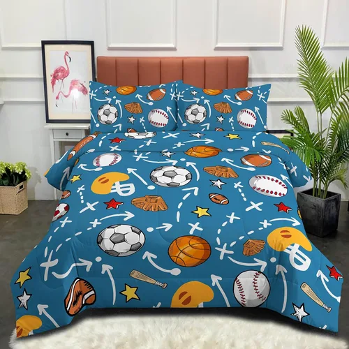MWMWMW Juego de edredón deportivo para niños, juego de ropa de cama para niños, juego de edredón de 3 piezas, tamaño matrimonial con 1 funda de