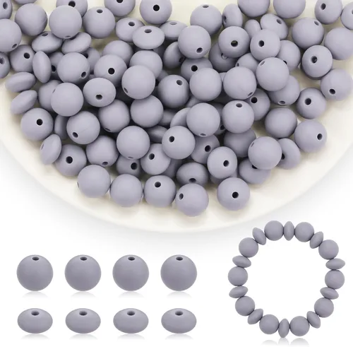 Miniatura 16 de 100 cuentas de silicona de 0.472 pulgadas para llavero, bolígrafo, collar, pulsera, manualidades, goma focal suelta a granel (rosa)