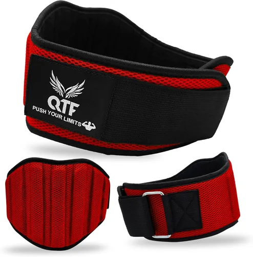 Miniatura 11 de QTF Cinturón de neopreno para levantamiento de pesas, ajustable de 6 pulgadas, soporte de gimnasio para estabilidad y apoyo lumbar, cinturón