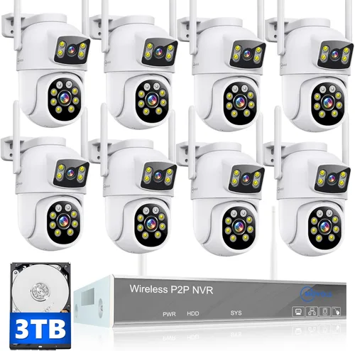 Miniatura 11 de MOVOLS Sistema de cámara de seguridad inalámbrica 5G/2.4G WiFi 4 cámaras de 4MP+4MP con lente dual con pantalla LCD de 10" Sistema NVR, cámaras PTZ