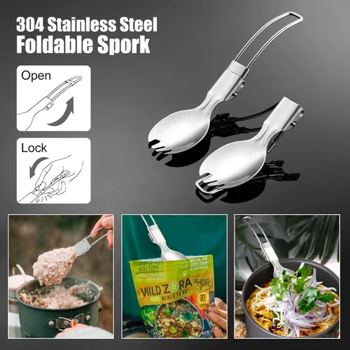 Miniatura 6 de Odoland, juego de taza y tazón de silicona plegable para camping, kit de cocina portátil con cuchara y tapa de acero inoxidable para 1 persona