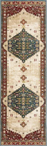 Miniatura 3 de SAFAVIEH Kashan Collection - Alfombra de pasillo, 2 pies 6 pulgadas x 8 pies, azul y rojo, diseño oriental tradicional, no desprende pelusa
