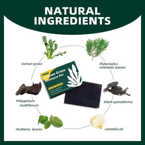 Miniatura 3 de Barra de champú natural Usman Grass, cubre el cabello gris, barra Usma para engrosar y oscurecer el cabello, la solución definitiva
