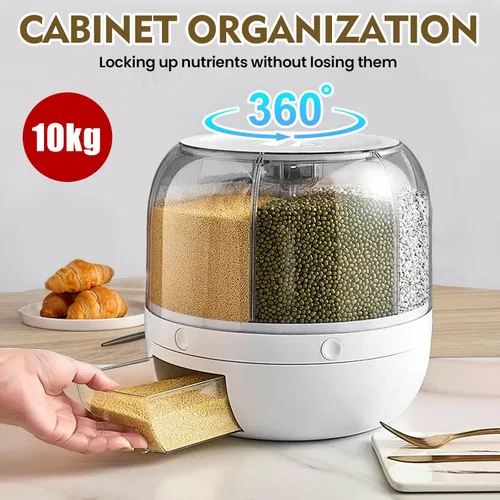 Miniatura 5 de Dispensador de Contenedor de Almacenamiento de Granos, Dispensador de Arroz Giratorio de 6 Compartimentos, Dispensador de Alimentos Giratorio