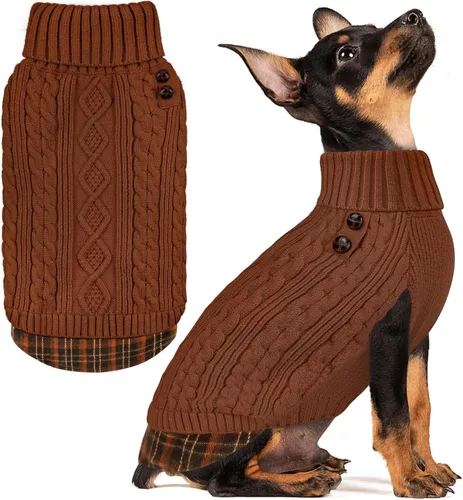 Miniatura 14 de KYEESE - Suéter para perro mediano, suéter tejido con estampado de cuadros, cálido abrigo de mascotas para otoño e invierno