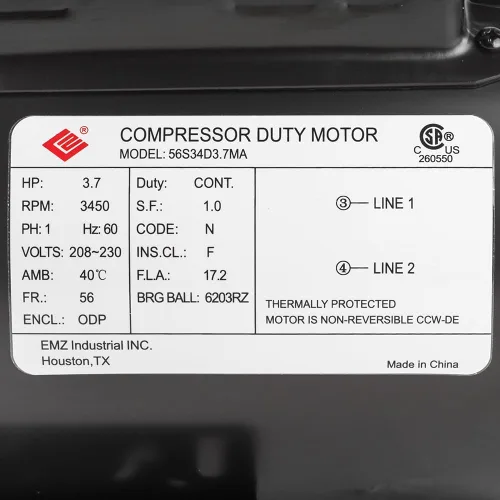 Miniatura 7 de 3.7 HP 3450 RPM, marco 56, 230V, 17.2Amp, eje de 5/8", motor de compresor de aire monofásico NEMA