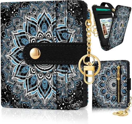 Miniatura 11 de Jogjam Cartera pequeña para mujer, Rfid delgada y compacta para tarjetas de crédito, billetera plegable de piel sintética, bolsillo con cremallera