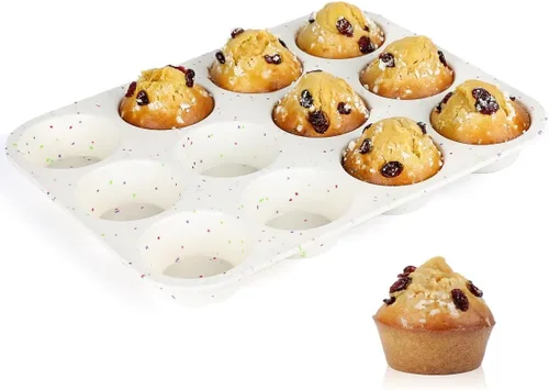 CAKETIME Molde de silicona para magdalenas, molde para magdalenas de tamaño regular para hornear 12 cavidades, molde antiadherente de silicona para