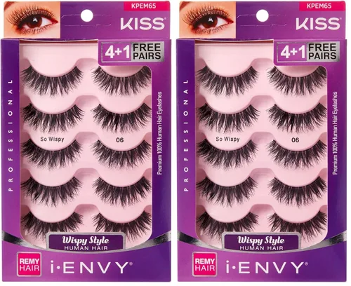 Miniatura 7 de i•ENVY by KISS So Wispy - Paquete de 5 pares de pestañas (KPEM65) (paquete de 1) estilo natural Wispy hechas con cabello natural