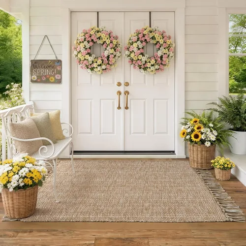 Miniatura 41 de Collive - Tapete de pasillo de cocina, 2 x 4.3 pies, tejido a mano, reversible, lavable, de algodón, color blanco/beige, para baño, pasillo