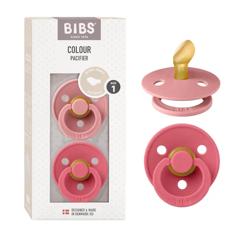 BIBS Chupetes de 0 a 6 meses, colección Color, paquete de 2 unidades, pezón anatómico de goma natural sin BPA, fabricado en Dinamarca, chupete color