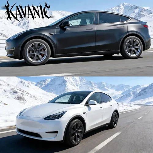 Miniatura 7 de KAVANIC 4 piezas de cubierta de rueda Compatible con Tesla Model Y 19 pulgadas 2020-2024 ABS tapacubos estilo cuchilla negro mate Compatible