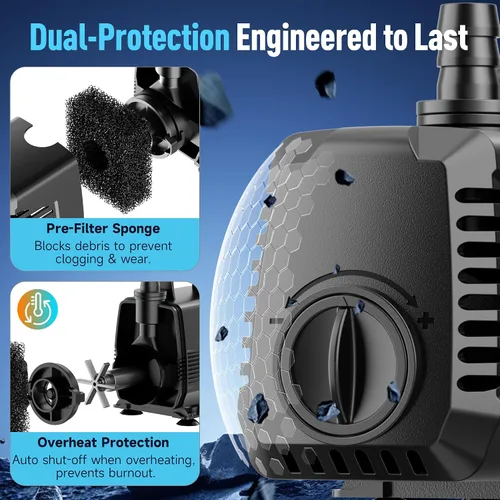 Miniatura 2 de POPOSOAP Bomba de agua sumergible de 200 GPH, fuente de agua (700 L/H, 12 W) con elevación de alta elevación ajustable de 5.9 pies y 3 boquillas