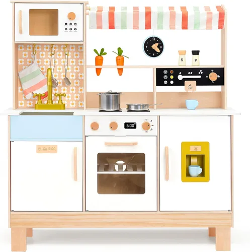 Miniatura 7 de Cocina de juego de madera para niños, juguetes de madera de altura ajustable, set de juego de cocina para niños, juguetes de cocina de diseño