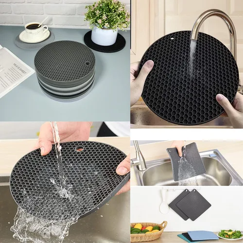 Miniatura 5 de Salvamanteles, salvamanteles de silicona para platos calientes, tapete de silicona negra, tapete antideslizante resistente al calor, juego de B1
