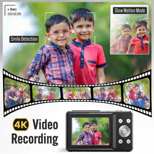 Miniatura 5 de Cámara digital 4K de 48MP para adolescentes con enfoque automático y pantalla dual para selfies – Zoom 18X, luz de relleno incorporada, cámara