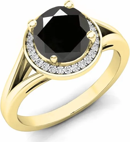Miniatura 111 de Dazzlingrock Collection Anillo de compromiso redondo de 0.276 in con halo de diamante blanco y vástago dividido para ella en oro macizo de 14