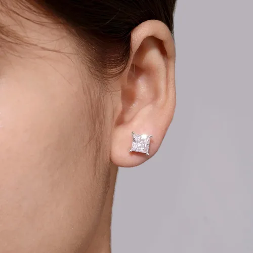 Miniatura 8 de Tienda Collection Plated Sterling Silver Stud Earrings set with Princess Brilliant Cut Infinite Elements Cubic Zirconia