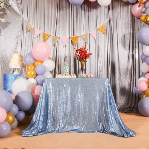 Miniatura 4 de Juya Delight Mantel rectangular de lentejuelas color azul bebé de 50 x 80 pulgadas para fiesta, cena, banquete, festival, boda, aniversario