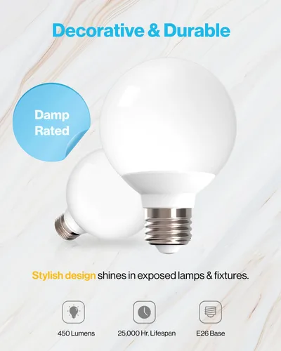 Miniatura 3 de Sunco - Paquete de 12 bombillas LED G25 para espejo de baño, equivalente a 40 W, 6 W, 2700 K blanco suave, regulable, 450 LM, base E26, bombilla