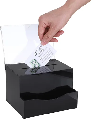 BTSKY Caja de sugerencias de acrílico con cerradura, caja de donación de acrílico con soporte para letreros, caja de consejos con cajas de