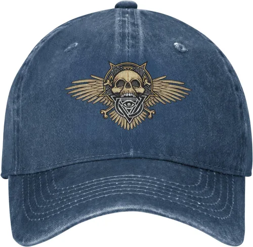 Miniatura 2 de Sombrero de vaquero de moda para hombre y mujer, ajustable para cuatro estaciones, gorra de béisbol del infierno con ángel, azul marino, Azul marino