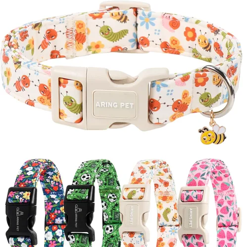 Miniatura 9 de Aring Pet Collar de algodón, ligero y ajustable, con hebilla de liberación rápida para perros pequeños, medianos y grandes, para cachorros, S