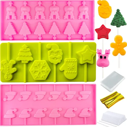 Miniatura 9 de Juego de 303 moldes de piruleta de Navidad, molde de caramelo de Navidad, alce, Papá Noel, muñeco de nieve, copo de nieve, sombrero de Navidad