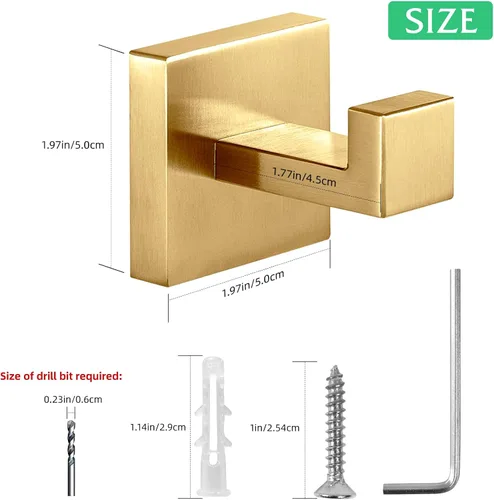 Miniatura 6 de Ganchos para Toallas de Acero Inoxidable de Servicio Pesado, Ganchos Cuadrados para Bata Montados en la Pared para Baño, Cocina, Dormitorio, Hotel