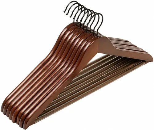 Miniatura 11 de JS HANGER Perchas de madera para abrigos, paquete de 16 perchas de madera de alta calidad con barra antideslizante para pantalones, extra suaves