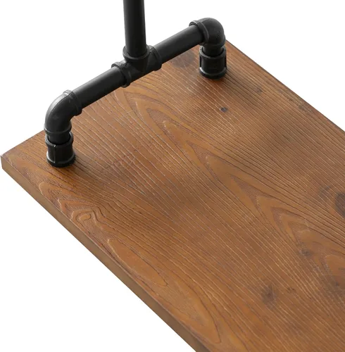 Miniatura 6 de Perchero industrial de tubería con ruedas, percheros de hierro rodante con estantes de madera, percheros comerciales resistentes, perchero de ropa