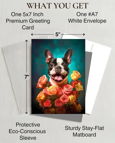 Miniatura 4 de Boston Terrier - Tarjeta de felicitación para todas las ocasiones de la colección Unique Dog Party Delights, grande, 5 x 7 pulgadas