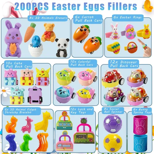 Miniatura 2 de SQZUWIT 200 piezas de rellenos de huevos de Pascua, rellenos de cestas esenciales, juguetes pequeños de miny, surtido a granel, regalo para niños