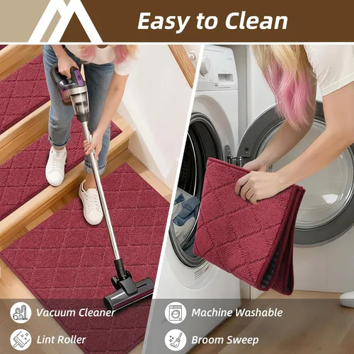 Miniatura 19 de COSY HOMEER - Alfombra antideslizante para escaleras, para interiores y escalones de madera, para niños y perros, 100 % poliéster, base de Beige
