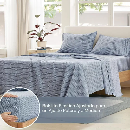 Miniatura 4 de Comfort Spaces Sábanas 100% algodón tamaño individual, transpirables, naturalmente frescas, sábanas de algodón suave con bolsillo elástico de 14