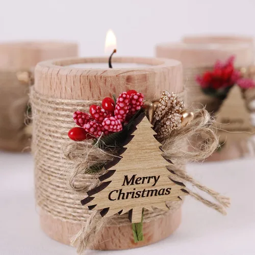 Miniatura 9 de HTF Paquete de 10 Decoraciones Navideñas Portavelas de Madera para Velas de Té, Regalo para Compañero de Trabajo, Feliz Año Nuevo, Velas de Navidad