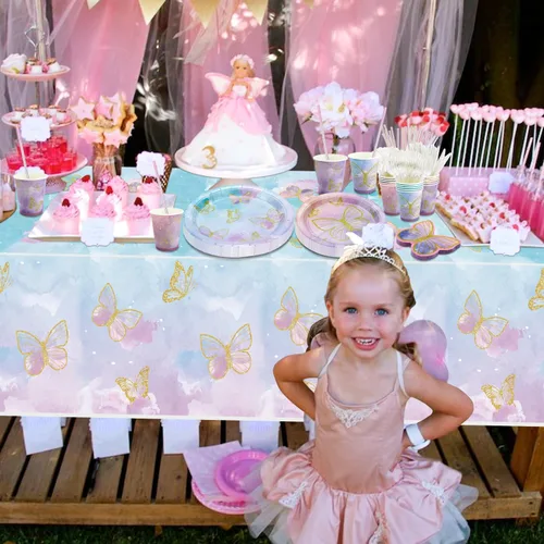 Miniatura 4 de 166 decoraciones de cumpleaños de mariposa, incluye platos de papel de mariposa, servilletas, vasos, mantel y pajitas para decoraciones