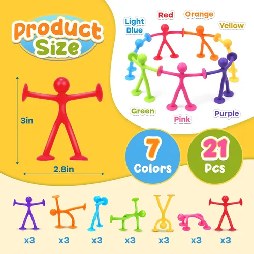 Miniatura 2 de OleOletOy Juguetes Fidget de Succión para Niños: Paquete de 21 Juguetes de Personas con Ventosa - Juguetes Fidget a Granel Juguetes de Caja