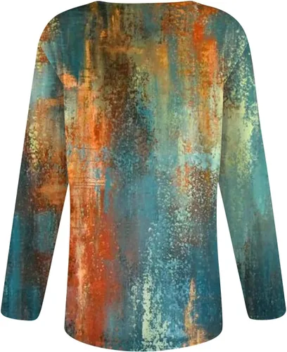 Miniatura 2 de Camisetas de talla grande para mujer, con estampado casual de moda, manga larga, cuello redondo, con solapa, cómodas, camisetas