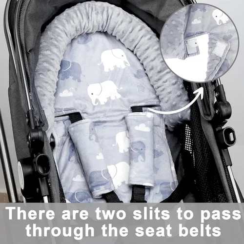 Miniatura 4 de TANOFAR Inserto de asiento de automóvil y fundas para correa, soporte de cabeza de asiento de automóvil gris para niños, cojín unisex suave