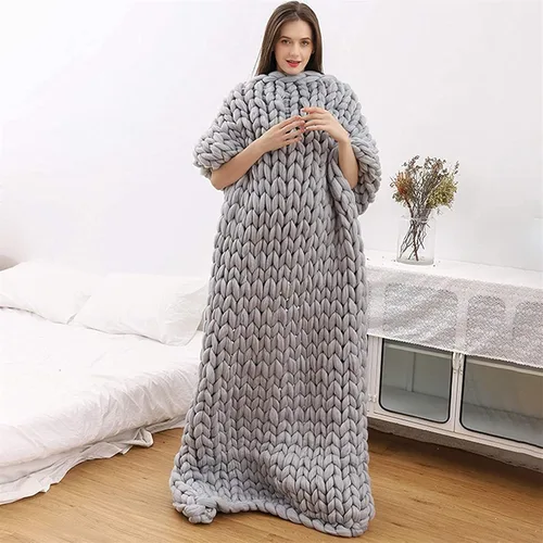Miniatura 7 de XWCG Manta de punto grueso hecha a mano, suave, acogedora y cálida, manta de punto de lana gruesa para sofá, manta de moda para sofá, manta de yoga