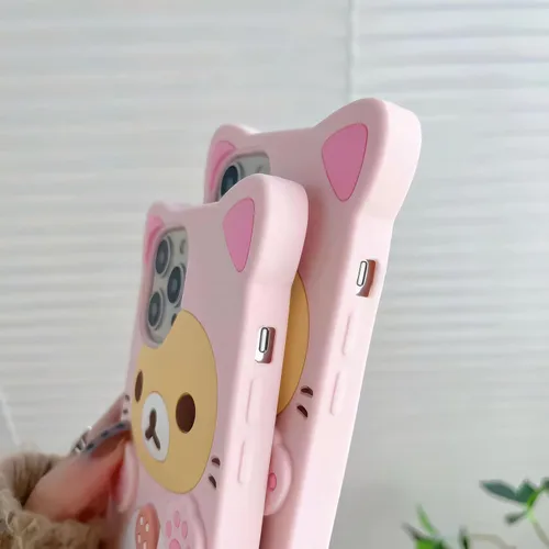 Miniatura 3 de IAIYOXI Funda de teléfono con diseño de oso de dibujos animados 3D para iPhone 13 Mini, moderna y elegante, divertido diseño de oso rosa, funda